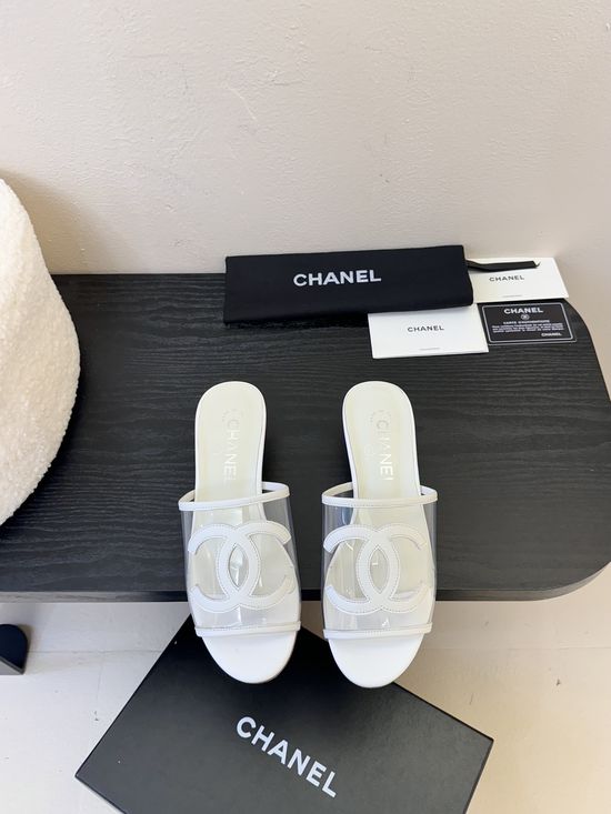 Chanel Transparent Upper Casual Slides Genuine Leather Insole