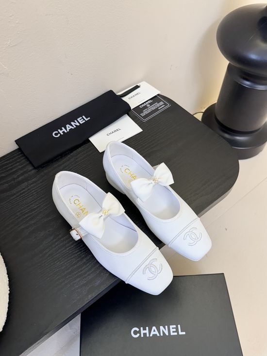 Chanel Elegant Satin Bow Mary Jane Shoes Silk Lining