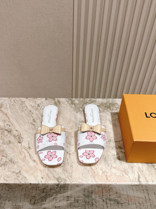 Louis Vuitton Denim Accent Flat Genuine Leather Slide Sandals