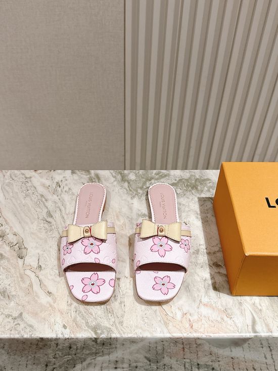 Louis Vuitton Denim Accent Flat Genuine Leather Slide Sandals