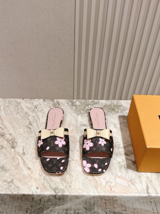 Louis Vuitton Denim Accent Flat Genuine Leather Slide Sandals