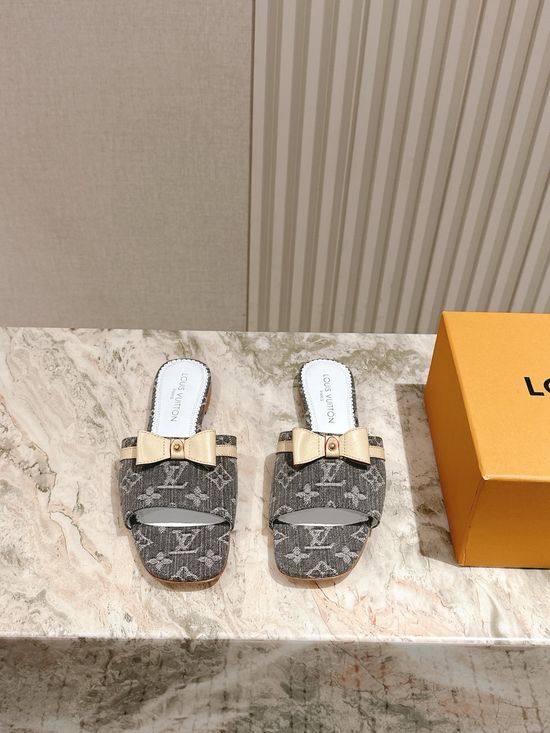 Louis Vuitton Denim Accent Flat Genuine Leather Slide Sandals