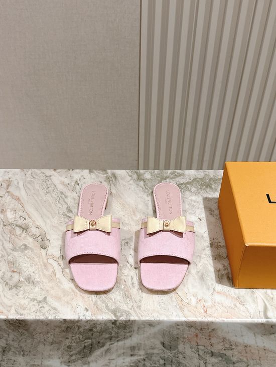 Louis Vuitton Denim Accent Flat Genuine Leather Slide Sandals