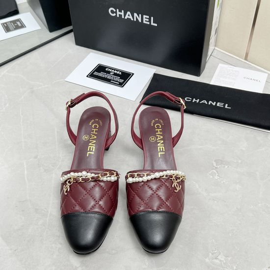 Chanel Quilted Pearl Chain Chunky Heel Comfortable Sandals