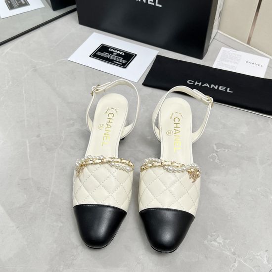 Chanel Quilted Pearl Chain Chunky Heel Comfortable Sandals