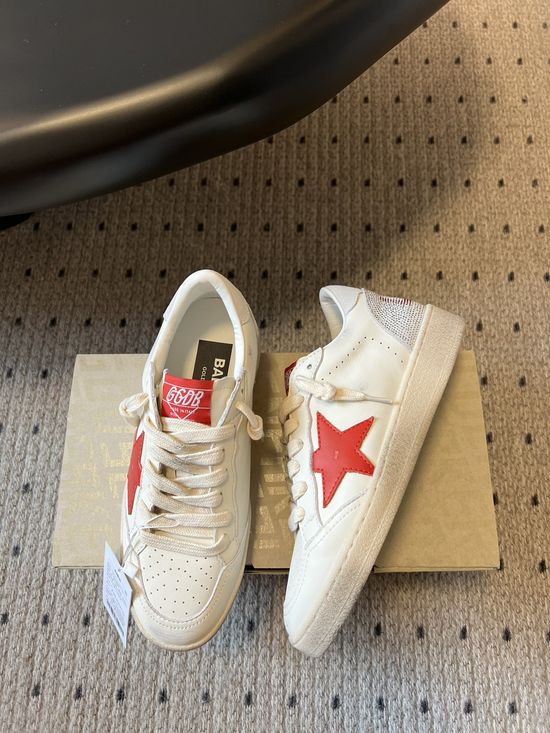 Golden Goose Rhinestone Decor Distressed Leather Platform Casual Sneakers