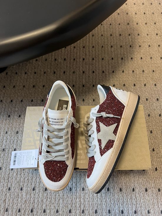 Golden Goose Burgundy Black Tail Vintage Platform Leather Shoes