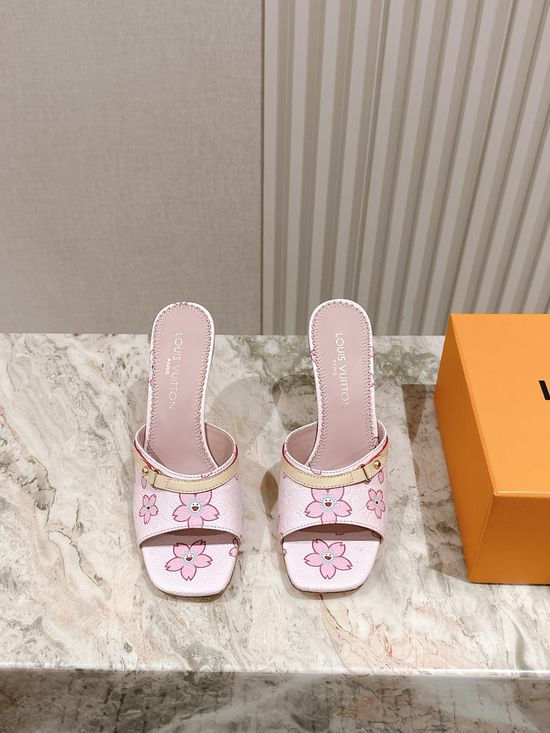 Louis Vuitton Printed Leather Mid Heel Slide Sandals
