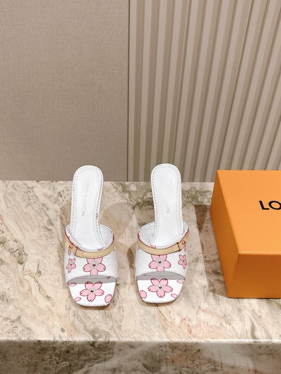 Louis Vuitton Printed Leather Mid Heel Slide Sandals