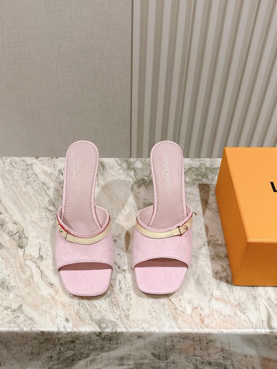 Louis Vuitton Printed Leather Mid Heel Slide Sandals