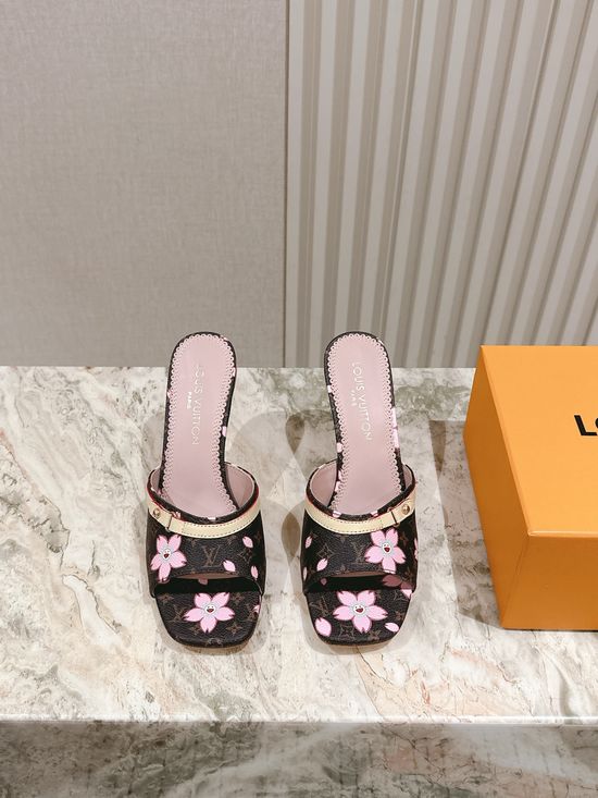 Louis Vuitton Printed Leather Mid Heel Slide Sandals