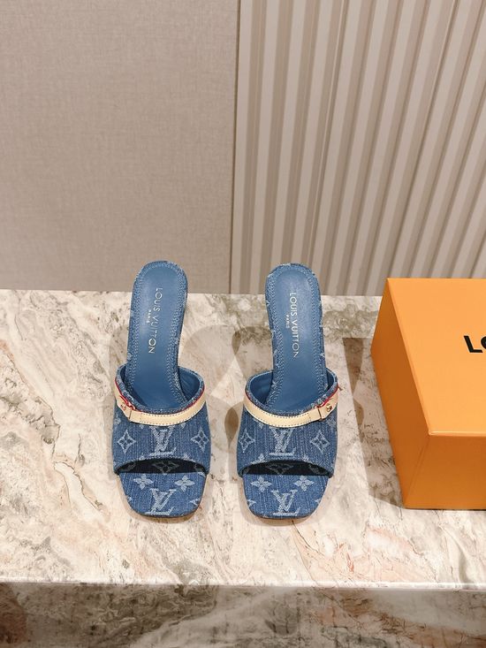 Louis Vuitton Printed Leather Mid Heel Slide Sandals