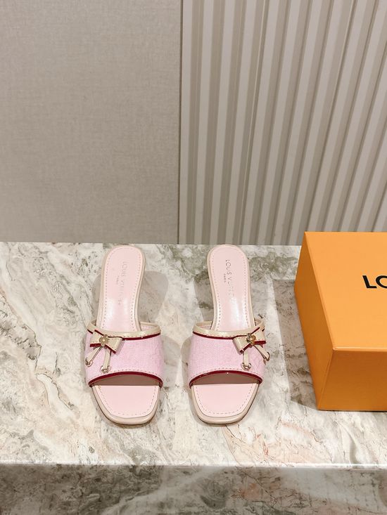 Louis Vuitton Printed Leather Low Block Heel Slide Sandals
