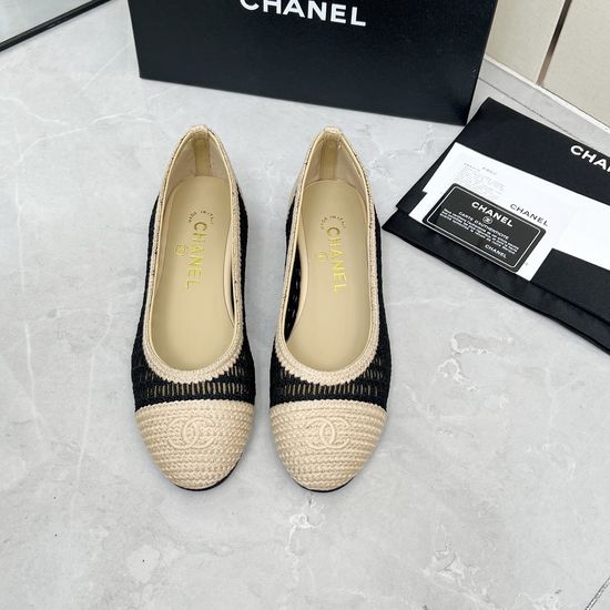 Chanel Raffia Ballet Flats Soft Sheepskin Lining Leather Sole