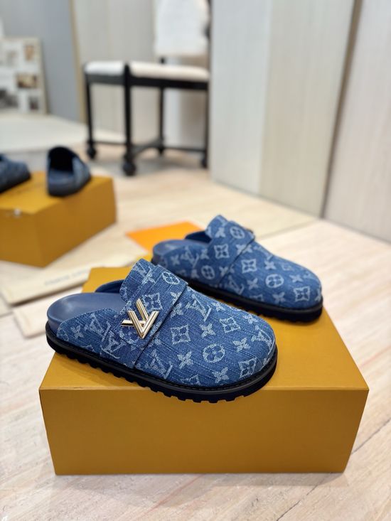 Louis Vuitton Embossed Pattern Slip On Sandals Soft Lining