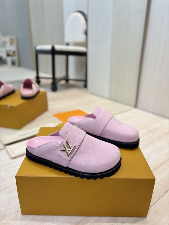 Louis Vuitton Embossed Pattern Slip On Sandals Soft Lining