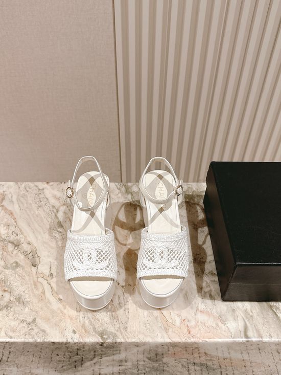 Chanel Camellia Decor Thick Sole Height Increasing Sandals