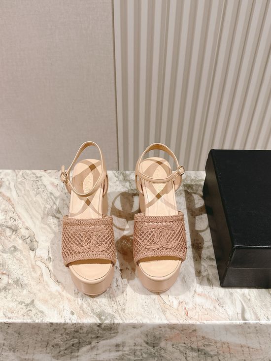 Chanel Camellia Decor Thick Sole Height Increasing Sandals
