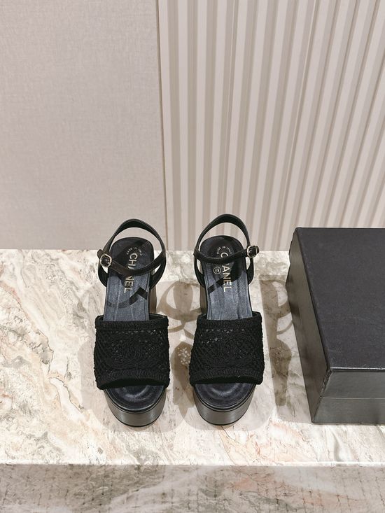 Chanel Camellia Decor Thick Sole Height Increasing Sandals