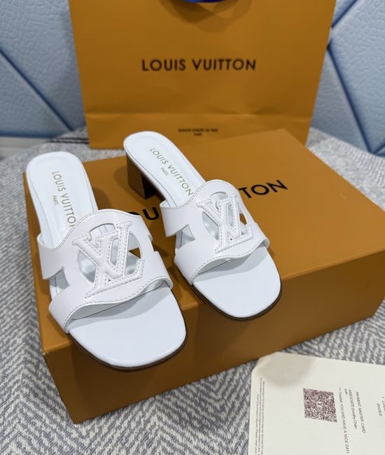Louis Vuitton LV Denim Canvas Kitten Heel Sandals with Leather Trims