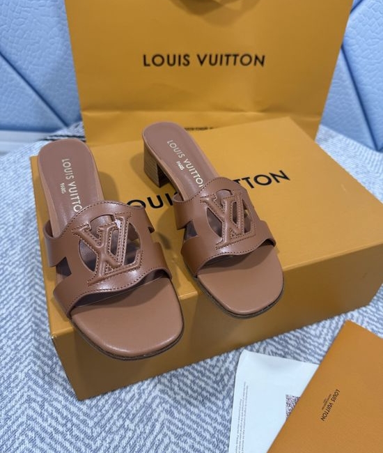 Louis Vuitton LV Denim Canvas Kitten Heel Sandals with Leather Trims