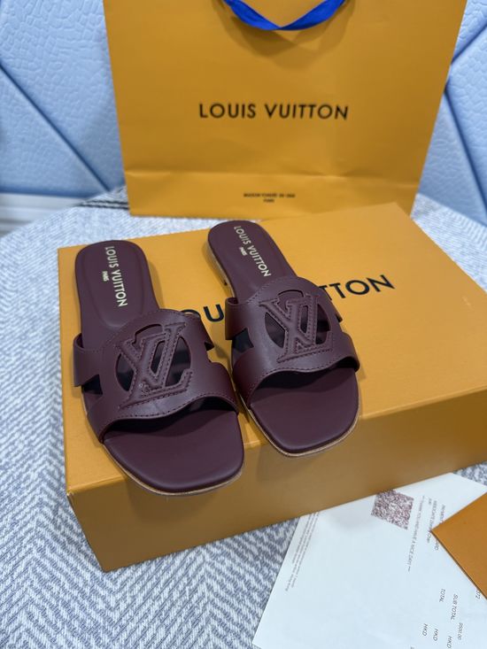 Louis Vuitton Denim Canvas Open Toe Flat Sandals with Leather Trims