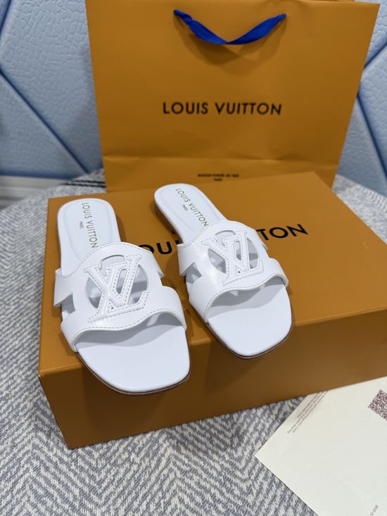 Louis Vuitton Denim Canvas Open Toe Flat Sandals with Leather Trims