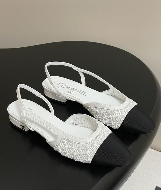 Chanel Lace Mesh Slingback Sandals Two Tone Elegant Leather Sole