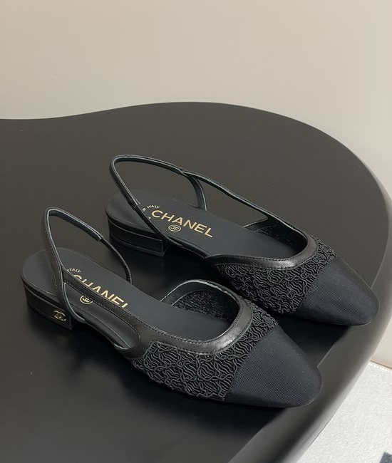 Chanel Lace Mesh Slingback Sandals Two Tone Elegant Leather Sole