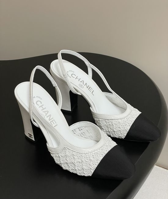 Chanel Lace Mesh Slingback Sandals Two Tone Elegant Leather Sole