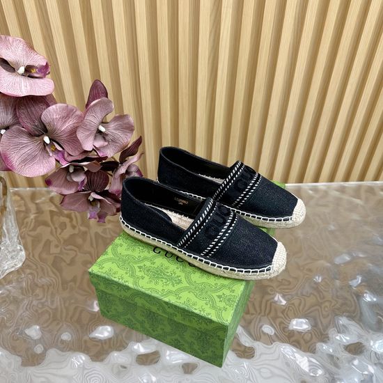 Gucci Denim Upper Embroidery Decor Espadrilles Comfortable Slip On Shoes