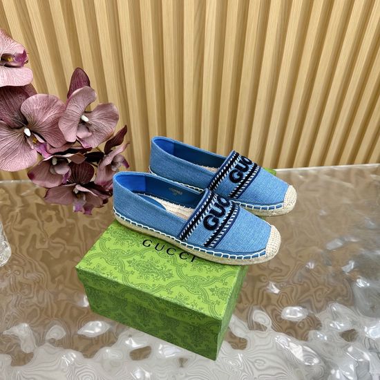Gucci Denim Upper Embroidery Decor Espadrilles Comfortable Slip On Shoes