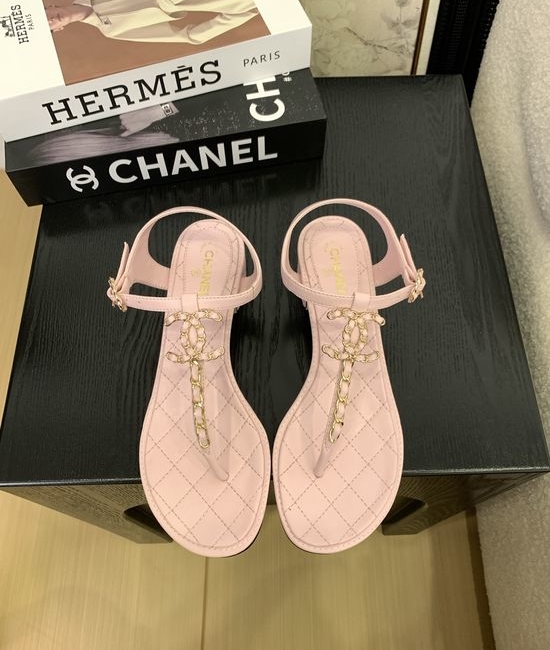 Chanel Premium Leather Toe-Post Sandals With Leather Sole