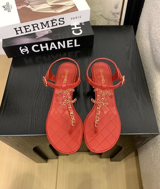 Chanel Premium Leather Toe-Post Sandals With Leather Sole