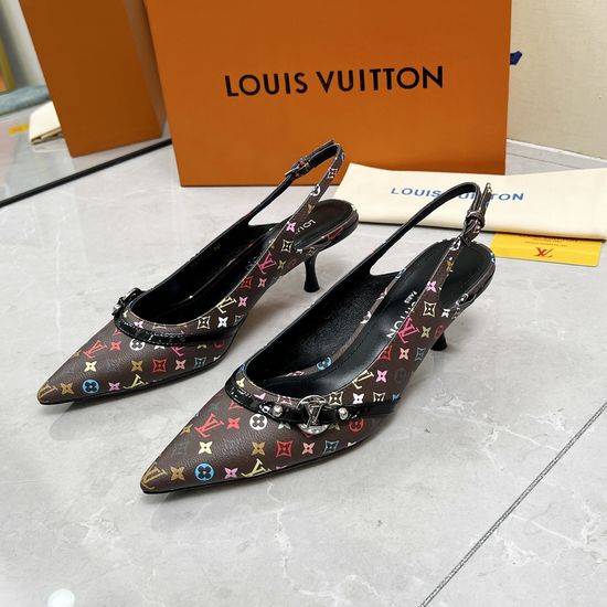 Louis Vuitton Printed Leather Low Heel Sandals Durable Leather Sole