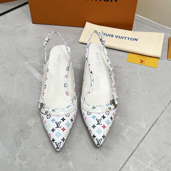 Louis Vuitton Printed Leather Low Heel Sandals Durable Leather Sole