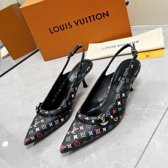 Louis Vuitton Printed Leather Low Heel Sandals Durable Leather Sole