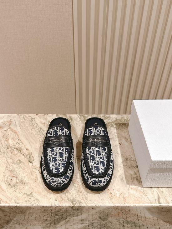 Christian Dior Embroidered Logo Cloth Upper Comfortable Casual Mule Slippers