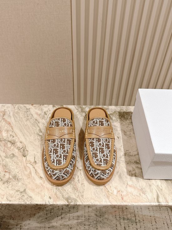 Christian Dior Embroidered Logo Cloth Upper Comfortable Casual Mule Slippers