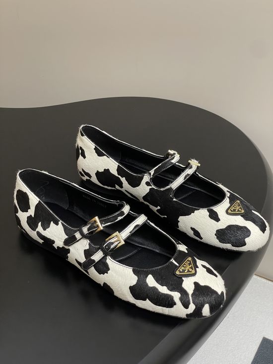 Prada Cow Print Horsehair Mary Jane Ballet Flats