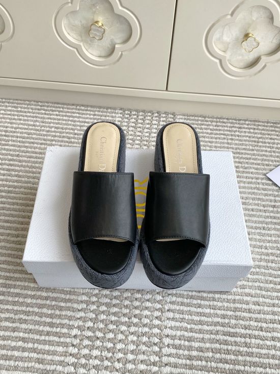 Christian Dior Low Heel Wedge Platform Slides with Logo Accent