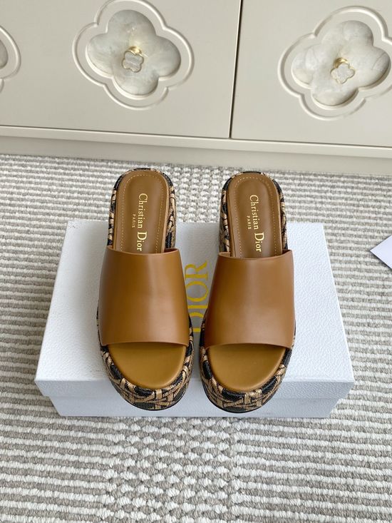 Christian Dior Wedge Platform Slides with Embossed Pattern Details