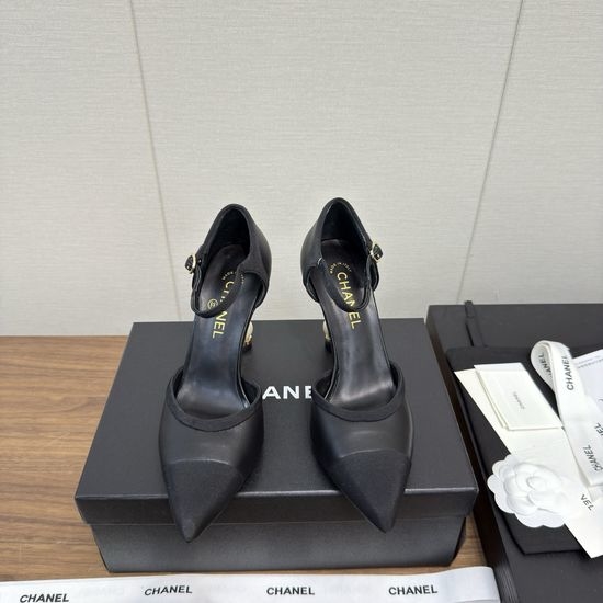 Chanel Elegant Pearl Embellished High Heel Leather Sandals