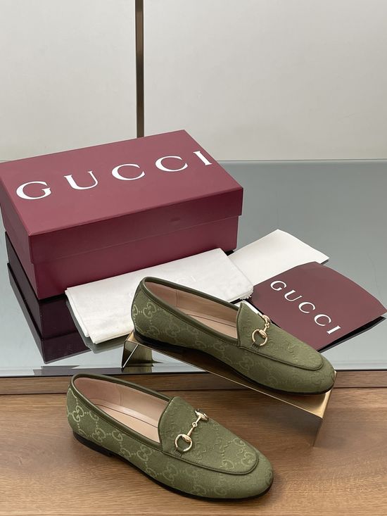 Gucci Embossed Fabric Closed-Toe Loafers with Leather Sole