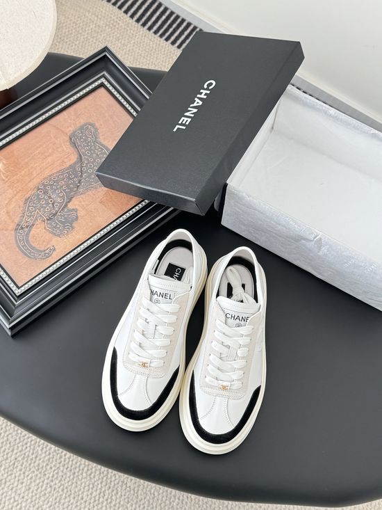 Chanel Classic White Sneakers with Color Contrast