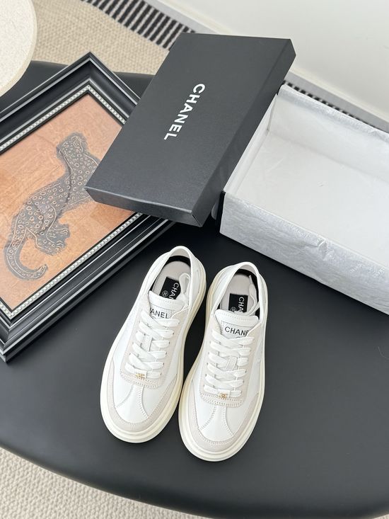 Chanel Classic White Sneakers with Color Contrast