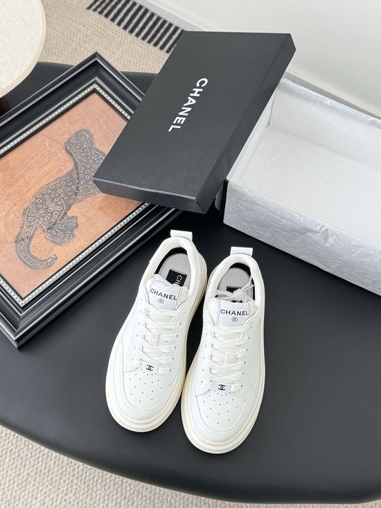 Chanel Classic White Sneakers with Color Contrast
