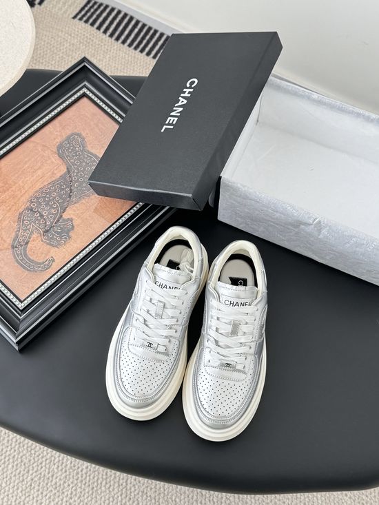 Chanel Classic White Sneakers with Color Contrast