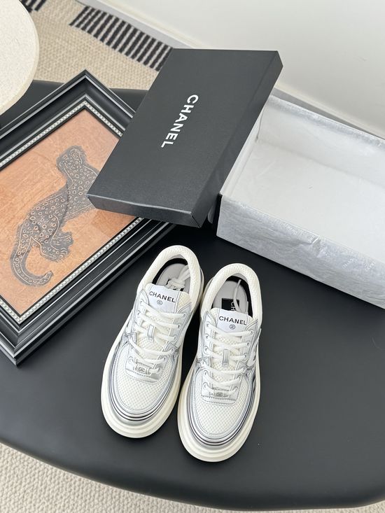 Chanel Versatile White Sneakers with Color Block Design