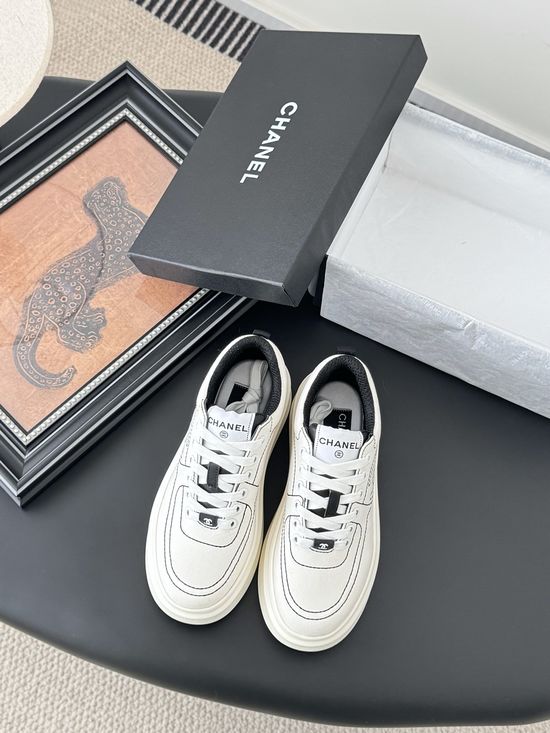 Chanel Classic White Sneakers with Color Contrast